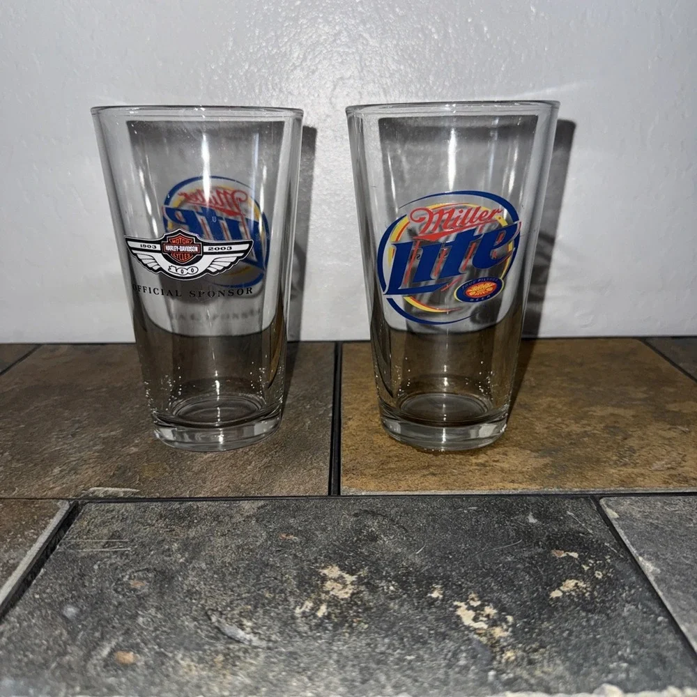 Miller Lite Harley Davidson 100th Anniversary 2003 Pint Beer Glasses Set of 2